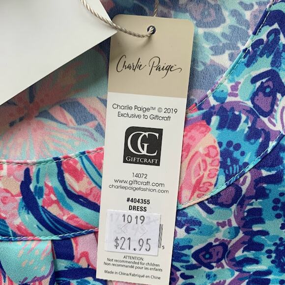 Charlie Paige Floral Summer Mini Dress Women M Blue Pink Pleated Round Neck NWT - Picture 8 of 13